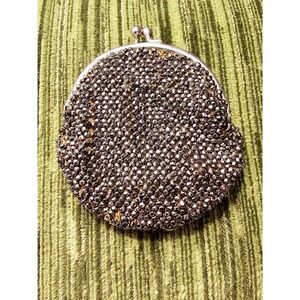 Antique Coin Purse, Silver Beading, Kiss Clasp, Tiny Wallet